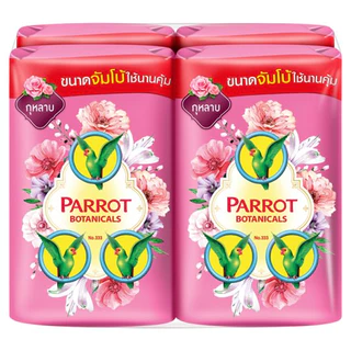 [ทั้งหมด 3 แพ็ค] พฤกษานกแก้ว สบู่ก้อน กลิ่นกุหลาบ สีชมพู ขนาด 105 กรัม (แพ็ค 4 ก้อน) PARROT BOTANICALS SOAP 105X4 ROSE