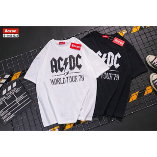 🌟st.f_shop🌟เสื้อยืดOversize งานคอป้าย สกรีนหน้าลาย AC/DC -LIVE WORLD TOUR 79 เสื้อUnisex ใส่ได้ทั้งหญิง-ชาย #acdc