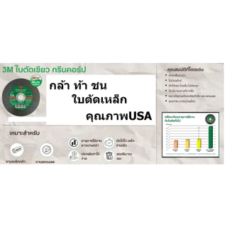 GREEN CORPS ของแท้!! ใบตัดเหล็ก 3M ขนาด 4 นิ้ว หนา 1.2มม ตัดเร็ว เส้นใยละเอียด ตามมาตรฐาน USA ราคาช่วงแนะนำ