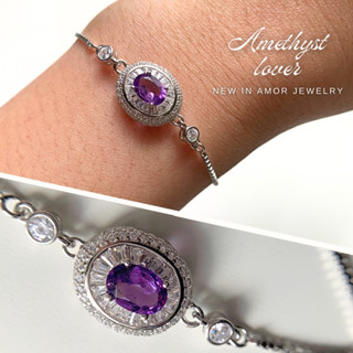 สร้อยข้อมือเงินแท้ 925 แบบรูดฝังพลอยอเมทิสต์(Amethyst)และเพชร cz สวยหรูดูดีมากๆๆค่ะ