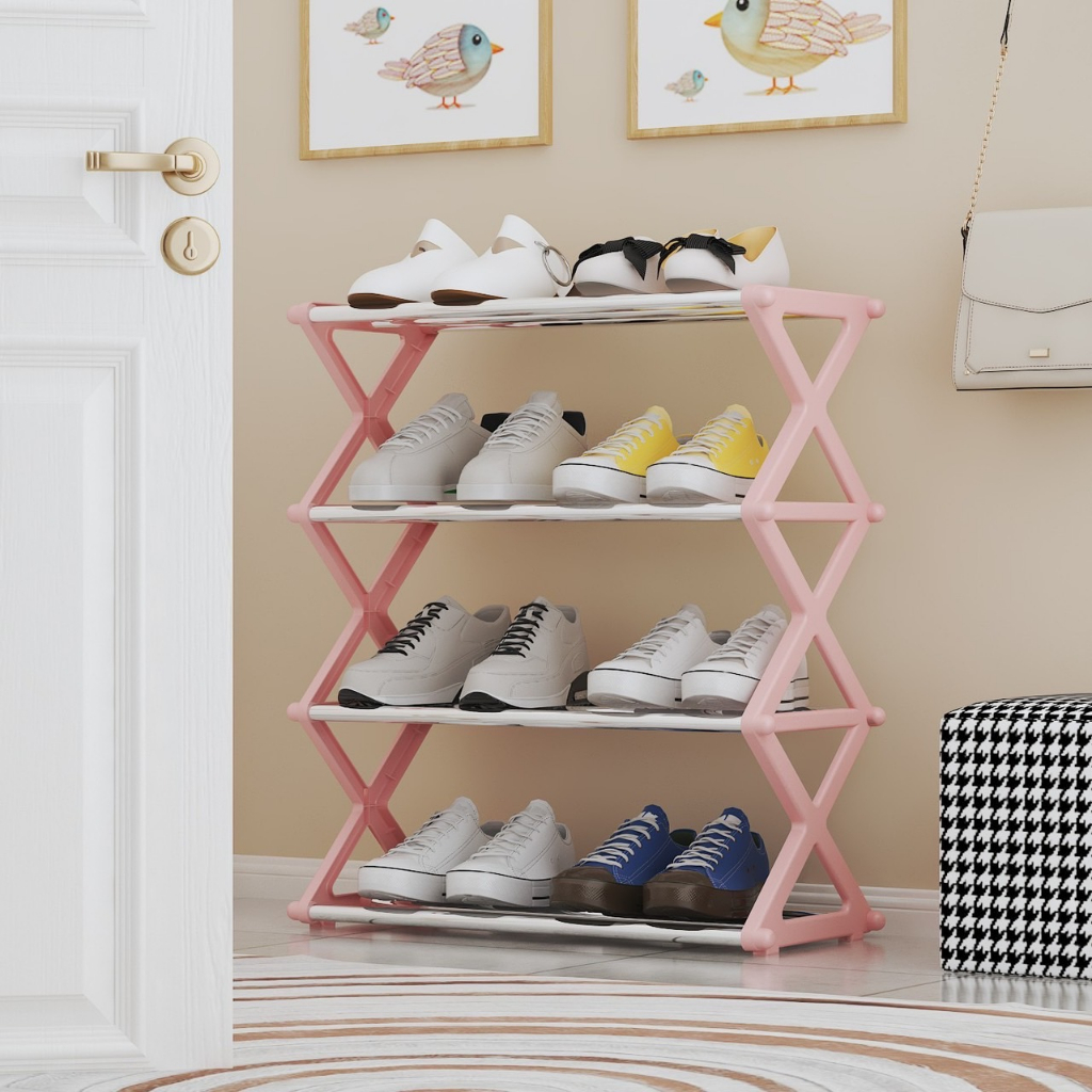 AD159_Shop ชั้นวางรองเท้า พลาสติกชั้นวางเป็นท่สแตนเลส ขนาด 4/5 ชั้น สไตล์ตัวX คุณภาพดี แข็งแรง ทนทาน มี 4 สีให้เลืก - รูปที่ 2