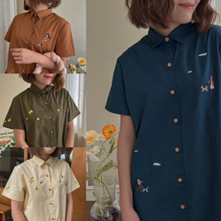 katji / พร้อมส่ง Shirt Dress ปักลาย ผ้าคอตตอล100