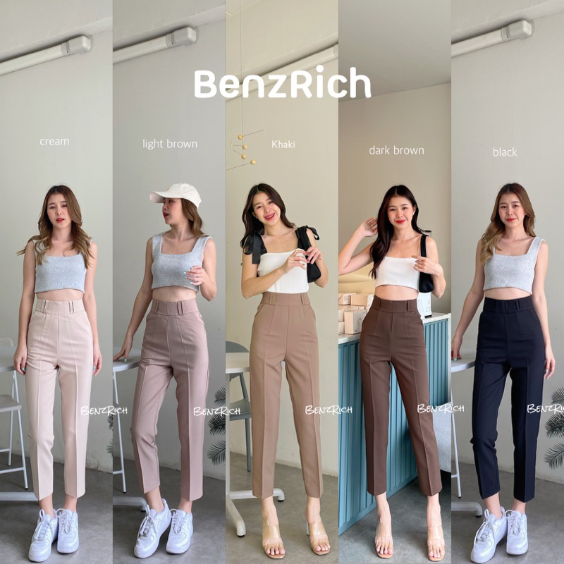 [ ลด100 โค้ดBENZ12D] กางเกงซิปหลังหูคู่ ขา8ส่วนขากระบอกเล็ก กางเกงทำงานกางเกงแฟชั่น
