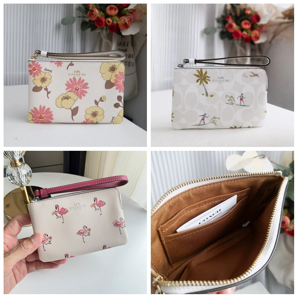 Corner Zip Wristlet CH647 VK415 CJ568 CK423 กระเป๋าสตางค์สุภาพสตรี COAC H กระเป๋าคลัทช์ คล้องมือ ช่องเสียบการ์ดคู่