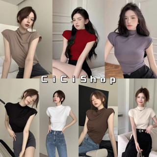 Cicishop(T616)เสื้อแขนกุดคอปีน ผ้าเรยอน ดีเทลย่นข้างผ้าใส่สบายสุดๆ แมทช์ได้ทุกลุค