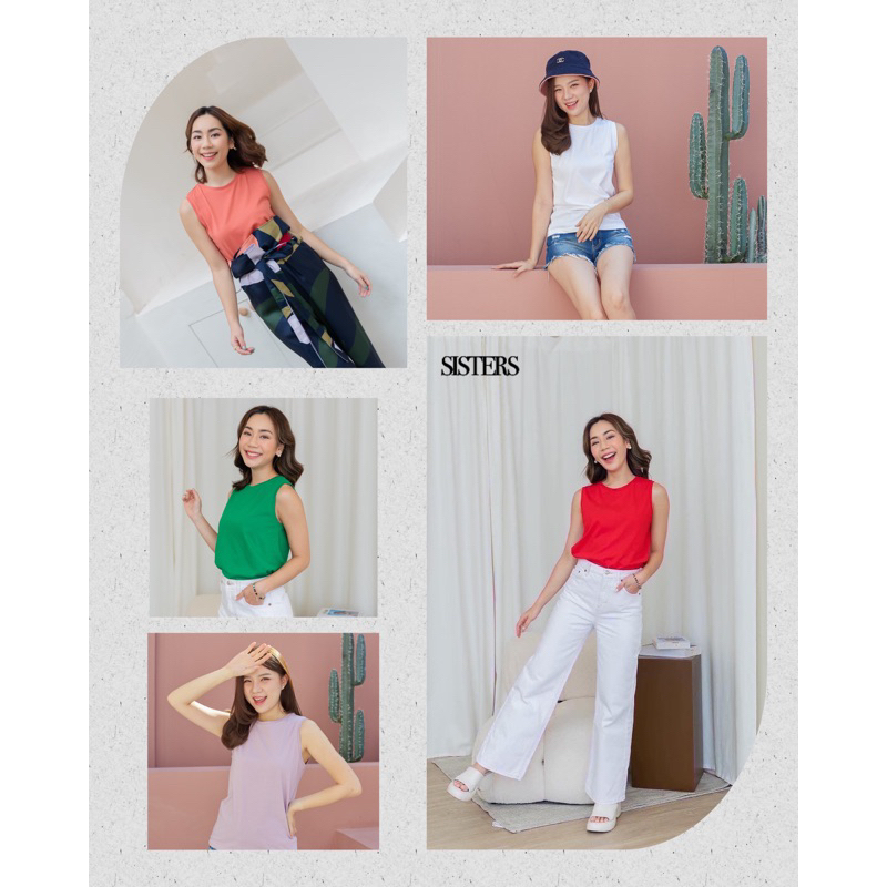 SISTERS  เสื้อยืดแขนกุด ใส่สบาย(ผ้าcotton100% อย่างดี) คัตติ้งสวย เย็บเรียบร้อย ดูดีทั้งวันทำงาน และมีสไตล์ในวันหยุด