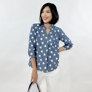 PORTLAND เสื้อเบลาส์ลายหัวใจ / Sleeves Blouse (Navy)