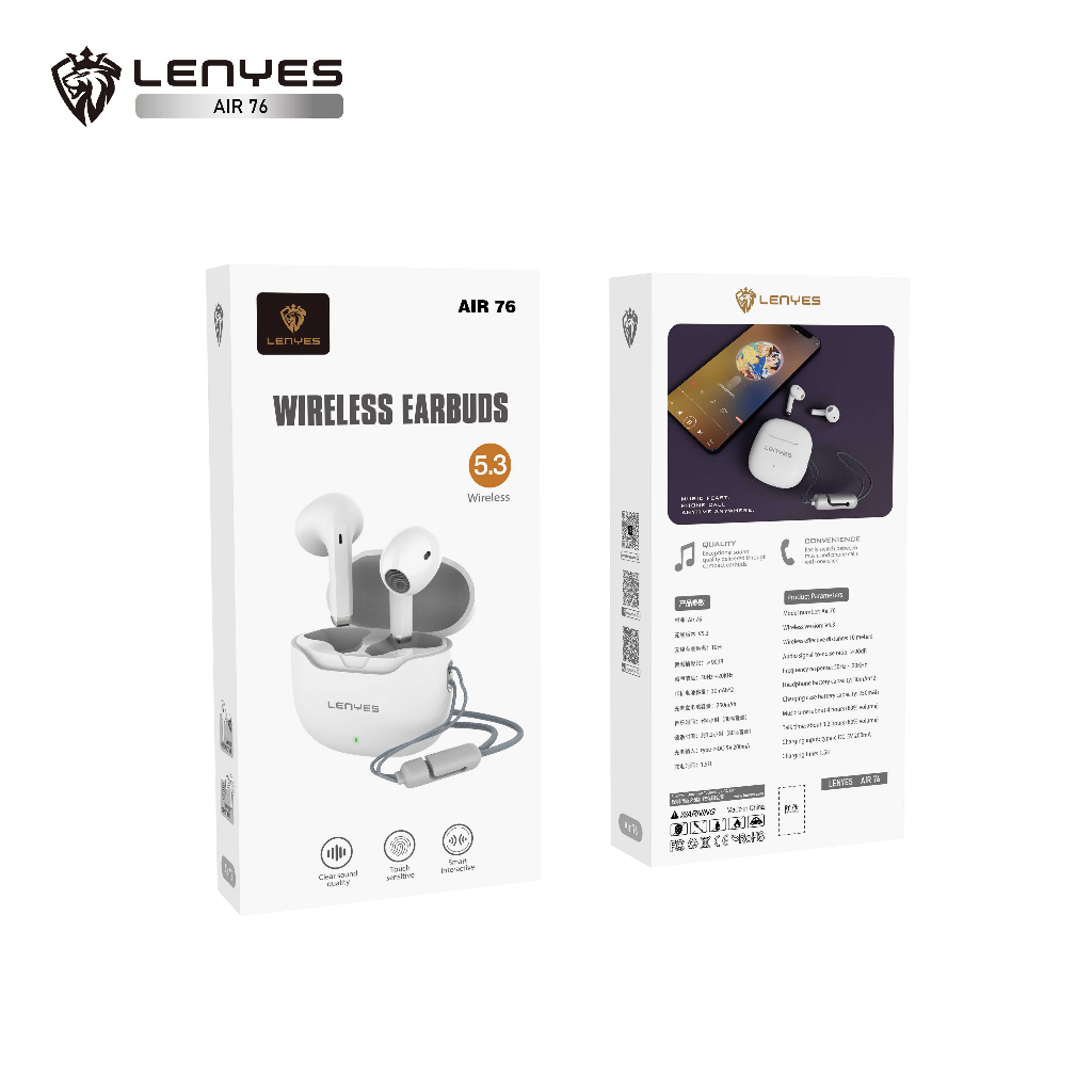 Lenyes  หูฟังบลูทูธ รุ่น AIR 76 TWS Wireless Earbuds Bluetooth 5.3