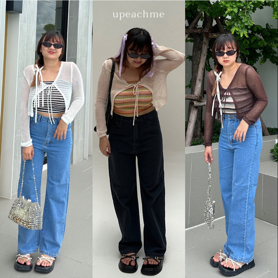 *มีส่งด่วน* upeachme(J6.5) TAGO SET ชุดเซ็ต2ชิ้น สายเดี่ยว+เสื้อคลุมตาข่ายซีทรูน่ารักสำหรับไปทะเล