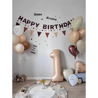 ธงวันเกิด ป้ายHBD ธงผ้าHappy birthday น้ำตาล สินค้าพร้อมส่ง ป้ายผ้าวันเกิด