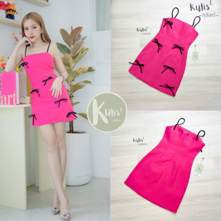 Code : M9 Kulist Dress ชุดเดรสสั้นสายเดี่ยวสีชมพูแต่งโบว์ที่ชุด สำหรับผู้หญิง ไซส์ Xs-M