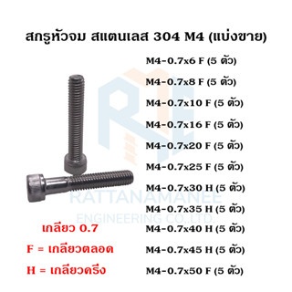 สกรูหัวจม สแตนเลส 304 M4 เกลียว 0.7 (แบ่งขาย)