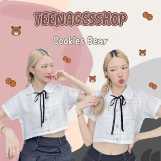 เสื้อทวิตแขนสั้น Cookies bear🏷️ ทรงคอบัว แต่งโบว์ผูกถอดได้ค่ะ