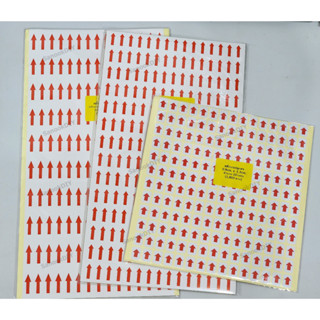 สติ๊กเกอร์ เครื่องหมายลูกศรสีแดง 10 แผ่น ขนาด 1 x 3cm, 1 x 2cm, 0.9 x 1.3cm