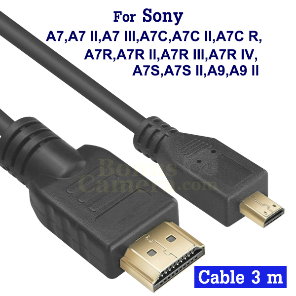 สาย HDMI ยาว 3m ใช้ต่อ Sony A7,A7 II,A7 III,A7C,A7C R,A7 R,A7 R II,III,IV,A7S,A7S II,A9,A9 II เข้ากับ HDTV,Monitor cable