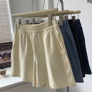 BUBPA(พร้อมส่งบางสี)🔥Shorts กางเกงขาสั้นสียีนส์เอวสม็อค No.460