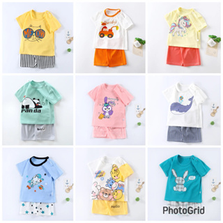 [พร้อมส่ง] เสื้อผ้าเด็ก เซตสองชิ้น ลายการ์ตูนน่ารัก เสื้อแขนสั้น + กางเกงขาสั้น