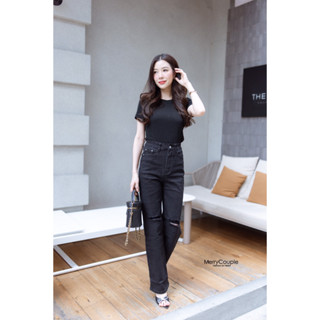 Lalisa999ราคาถูกที่สุด!! Knees out Vintage Lady Jeans  ดำ