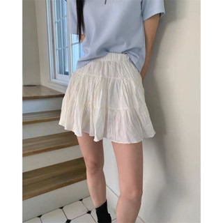 Minimal pleat skirt 🤍🍦 กระโปรง พลีท มินิมอล สีขาว ผ้าระบาย มีซับใน ยางยืด 🎂 สินค้าพรีออเดอร์