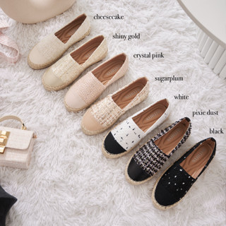 MINX รุ่น Chloe tweed extra soft รองเท้าพื้นสาน หุ้มส้น พื้นนุ่ม ลายผ้าลิมิเตท