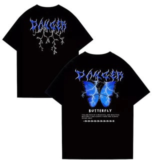 เสื้อยืดคู่รัก คอกลม แขนสั้น สกรีนลายหน้า-หลัง ลายผีเสื้อ ES16
