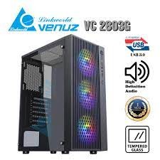 VENUZ ATX Tempered Glass Gaming Case VC2803G with Rainbow RGB Fan x 3 – Black