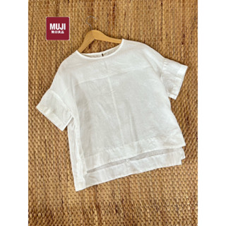 MUJI x Linen x XS-S ขาวสะอาดทรงใส่สบาย oversize อก 44 ยาว 20/22 Code: 1409(9)