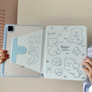 เคสiPadหมุน 360° Air5 Gen9 10.2 cute bear สีฟ้า ช่องใส่ปากกาขวา Acrylic เคส ipad Pro11 2021 gen10 gen8/7 air4 air3 10.5