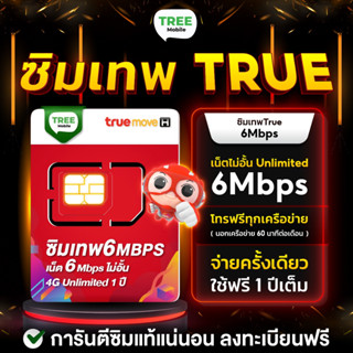 ซิมเทพ 6Mbps Unlimited ซิมเน็ต ความแรง 6Mbps ไม่ลดสปีด 1ปี True 4G เน็ตไม่จำกัด โทรฟรีในเครือข่าย ตลอด 1 ปี TreeMobile