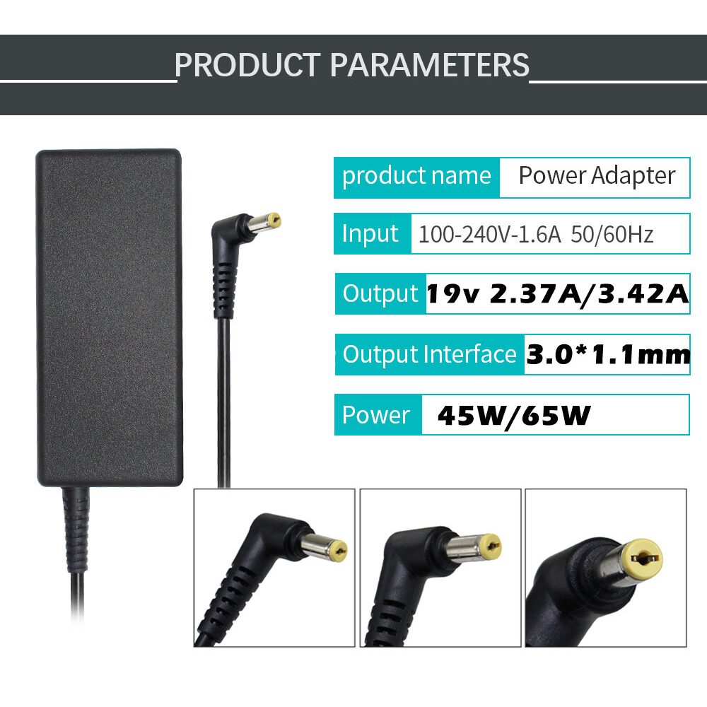 Acer ไฟ อะแดปเตอร์โน๊ตบุ๊ค 45W 65W 3.0x1.1mm พร้อมสายไฟAC Power Swift Spin Aspire อะแดปเตอร์ สายชาร์จ โน๊ตบุ๊ค Adapter