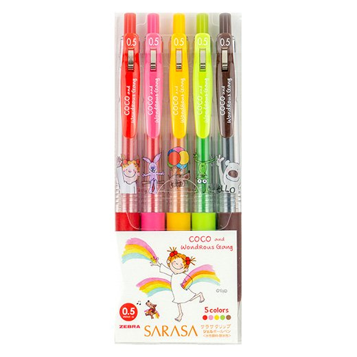 Zebra Sarasa Clip 0.5mm Coco-chan from COCO and Wondrous Gang 5 Color Set ปากกาเจล Sarasa Clip ขนาด 