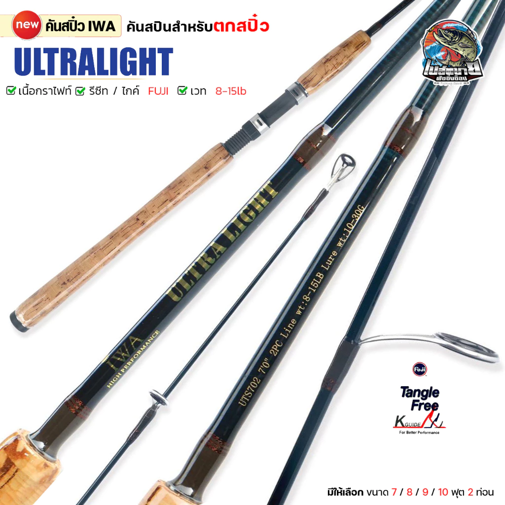 คันตกปลาเกร็ด สปิ๋ว คันหน้าดิน กราไฟท์ IWA รุ่น Ultralight wt. 8-15 lb สปินนิ่ง 2 ท่อน 7-10 ฟุต เหนียว ทน