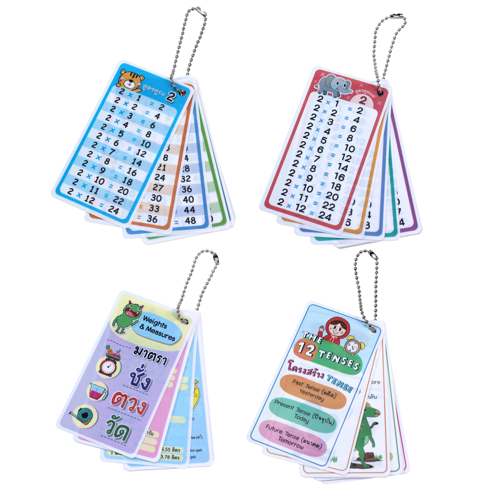 บัตรคำ Flashcards ชุดพกพา สูตรคูณ มาตราชั่ง ตวง วัด และโครงสร้างTense ทั้ง 12 tense กริยา3ช่อง สระ