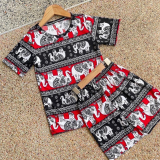 เสื้อแขนสั้น+กางเกงขาสั้น ชุดเด็กลายช้าง ผ้าไมโครนิ่มลื่นไม่…