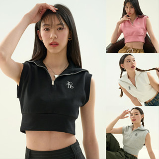 xo the label - xo zipper crop top เสื้อครอปคอปกดีเทลซิปรูด