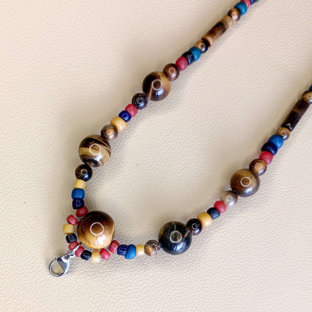 ช้างกระบี่ สร้อยคอ เส้นที่173 สร้อยคอหินลูกปัดโบราณ สำหรับห้อยพระ1องค์ ยาว16นิ้ว