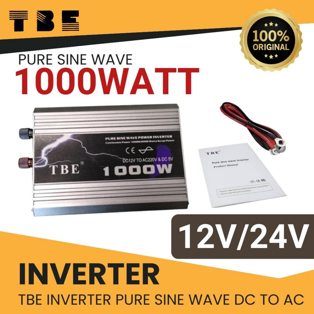 TBE Inverter Pure Sine Wave 12V/24V 1000W เครื่องแปลงไฟรถ12Vเป็นไฟบ้าน220V