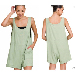 Linen Shorts Rompers With Pockets ชุดจั๊มสูท ขาสั้น ผ้าลินิน มีกระเป๋าสองข้าง ผ้าไม่ยืดนะคะ แต่ใส่สบายเย็นๆ ทรงปล่อยค่ะ