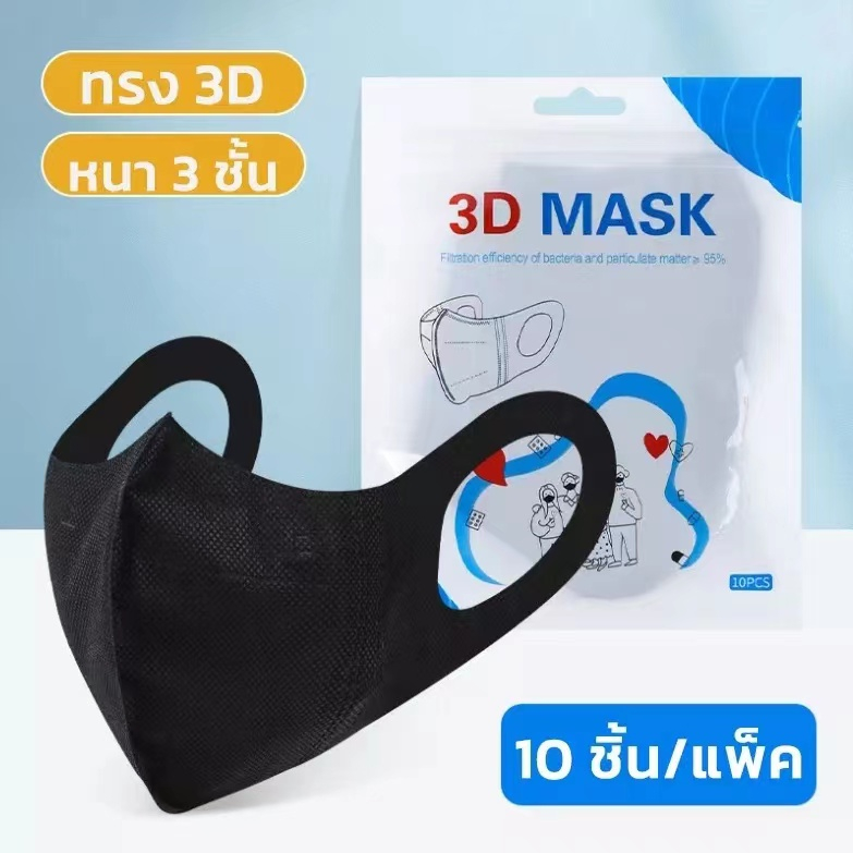 แมส 3Dรุ่นใหม่ หน้าเรียว แมสหน้าเรียว แมสเกาหลี แพ็ค10ชิ้น หน้ากากอนามัย แมสปิดปาก ใส่สบาย พร้อมส่ง