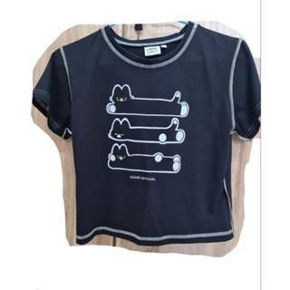 ส่งต่อเสื้อยืดแมวkomes.girls×big cat factoryทรงครอปสีดำ