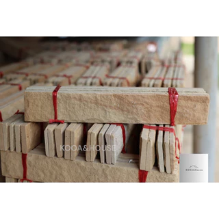 หินทรายธรรมชาติ สีเหลืองลาย ติดผนัง ปูเสาปูพื้น ขนาด 5x30 cm.