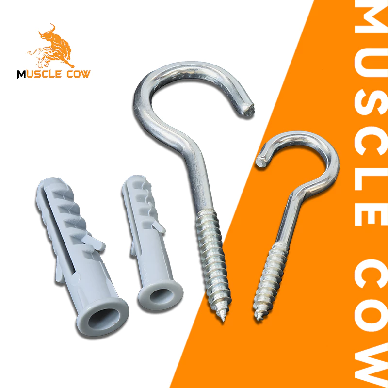 MUSCLE COW ตะขอตัวc ตะขอเกลียว ตะขอตัวซี ตะขอสกรูเกลียวปล่อย พร้อมปุ๊กพลาสติกสำหรับยึดกับผนังปูน (กล่องละ 20 ชุด)