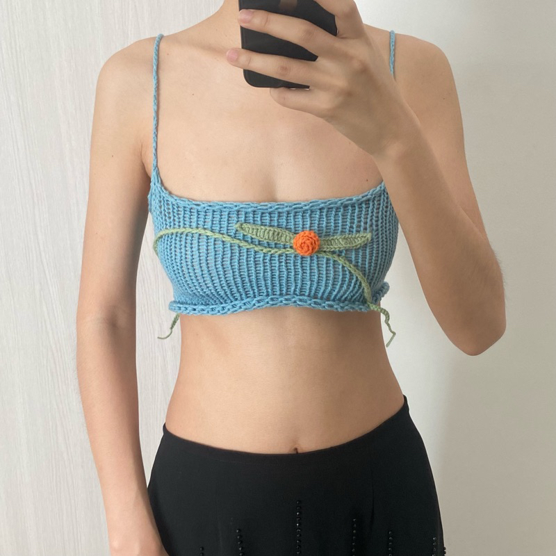 Hopejarstore - Floral-Knit Tube top (สายเดี่ยวไหมพรม) #Handmade
