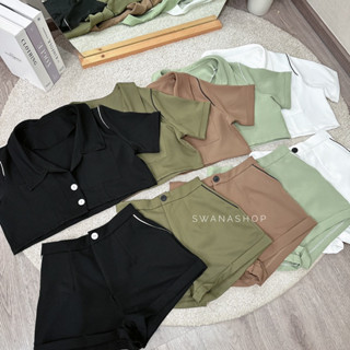 “ Convo set “ ✨🐳🌼🌷 เสื้อครอป+กางเกงขาสั้น - Swanashop