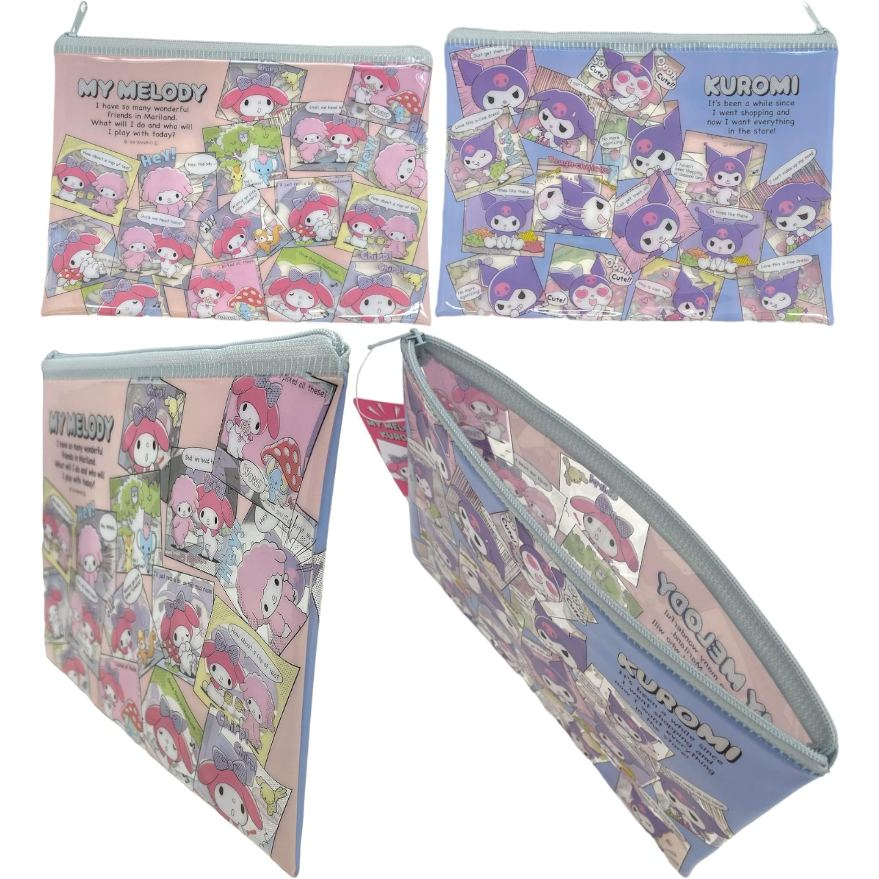 【Direct from Japan】Sanrio Accessories Cosmetic Multipurpose Flat Vinyl Pouch Zipper Case Bag 18.5-20cm × 13.5-15cm (Kuromi, My Melody & Kuromi, Hangyodon, Hapidanbui, Sanrio Characters)