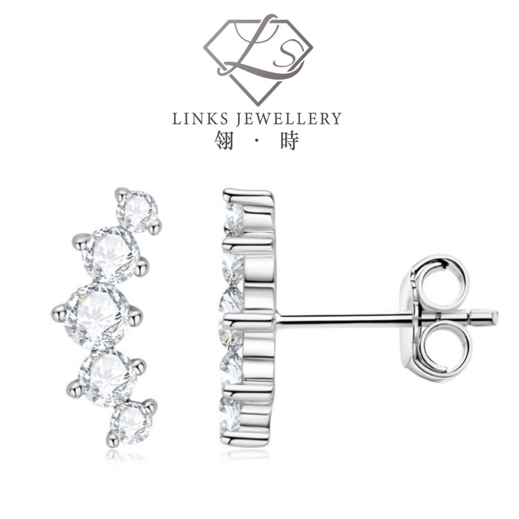 ［Real Moissanite］Can Pass Diamond Test 18K Gold Light luxury Curved Five Moissanite Earrings ME026 D