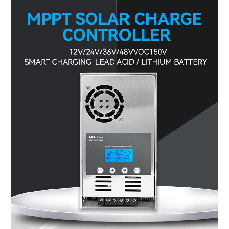 ชาร์จเจอร์ MPPT 60A ตัวควบคุมการชาร์จพลังงานแสงอาทิตย์ 12v-48v