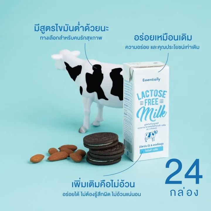 Essentially Lactose Free Milk Low Fatนม UHT ปราศจากน้ำตาลแลคโตส รสธรรมชาติ สูตรไขมันต่ำ 180 มล แพ็ค 24 กล่อง นมเชียงใหม่