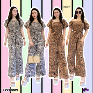 👗Pfashion [ส่งไวมาก🚛] P18889 Jumpsuit ขายาว ลายม้าลาย + สายผูกเอว