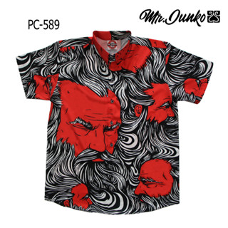 ⚡ ส่งฟรี⚡เสื้อเชิ้ตแขนสั้น งานต่อลาย Mr-Junko  ผ้าซาตินนิ่มใส่สบายไม่ร้อน PC-589